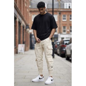 Pantaloni de trening cargo  bej  conici y093