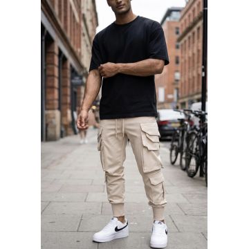 Pantaloni de trening cargo  bej  conici y223