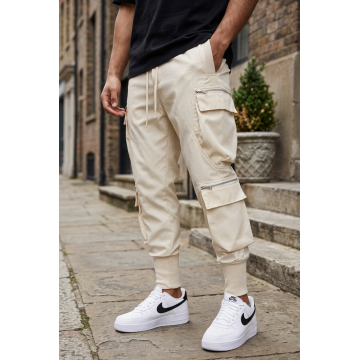 Pantaloni de trening cargo  bej  conici y224