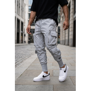 Pantaloni de trening cargo  gri  conici y093