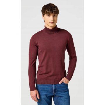 Pulover Barbati -  Turtleneck - Regular Fit - Fara Inchidere - Guler Inalt - Maneci Lungi - Fara Buzunare - Bumbac - Rosu - Visiniu