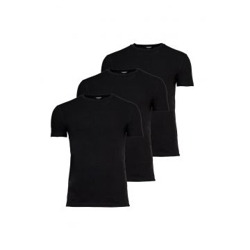Set de tricouri din amestec de bumbac cu decolteu la baza gatului - 3 perechi - Negru