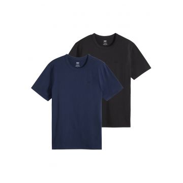 Set de tricouri uni cu decolteu la baza gatului - 2 piese - Negru/Albastru