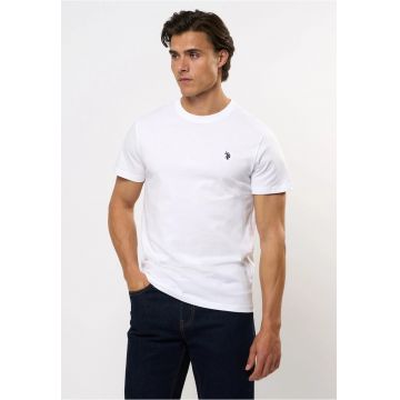 Tricou cu decolteu la baza gatului si broderie discreta cu logo - Alb