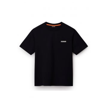 Tricou cu decolteu la baza gatului si model uni - Negru