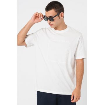 Tricou de bumbac cu decolteu la baza gatului - Alb optic