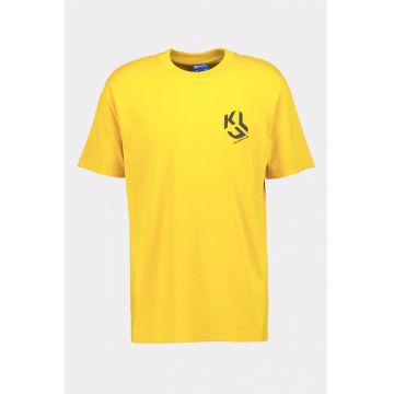 Tricou din amestec de bumbac organic cu model monograma - Galben miere