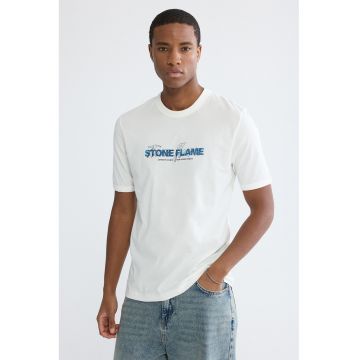 Tricou din bumbac cu imprimeu text - Alb