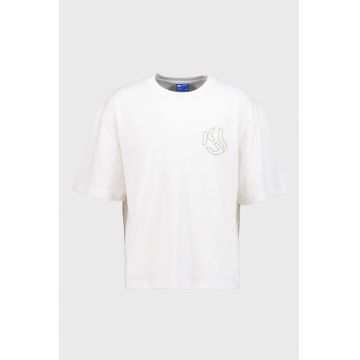 Tricou lejer din bumbac cu broderie logo - Alb murdar