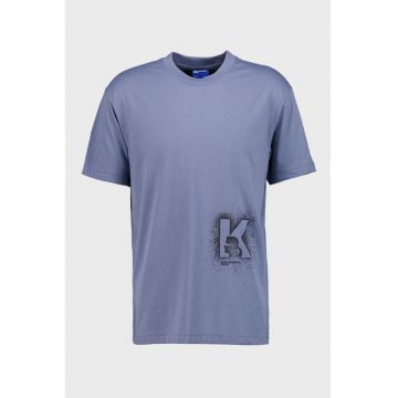 Tricou regular fit din amestec de bumbac cu imprimeu logo - Albastru prafuit