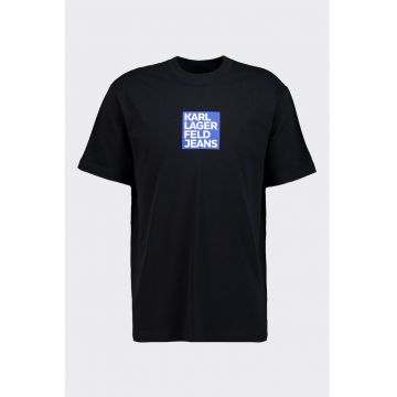 Tricou regular fit din bumbac organic cu imprimeu logo - Negru