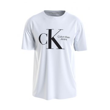Tricou slim fit din amestec de bumbac organic cu imprimeu logo - Alb/Negru