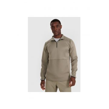 Bluza Deportiva  Barbati Kaki S-XXL - Material Sintetic - Fara Gluga - Uscare Rapida - Confort cotidian 290gsm - Antrenament Vant si Fermoar Gat - Buzunar Marsupiu Frontal