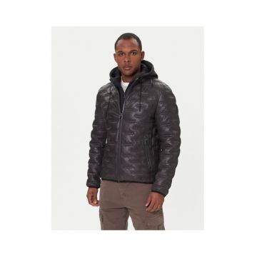 Geaca barbati -  piele naturala - fermoar - negru -