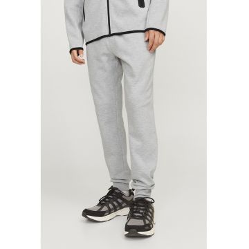 Pantaloni uni de trening cu snur - Gri deschis melange