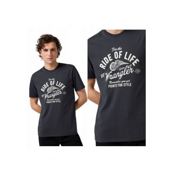 Tricou Barbati -  S - Gri - 100% Bumbac - Croiala Regular Fit - Design Clasic Casual - Calitate Premium - Americana Tee Faded Black