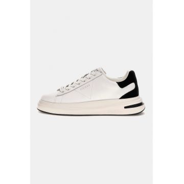 Pantofi sport wedge din piele cu garnituri din piele intoarsa - Negru/Alb murdar