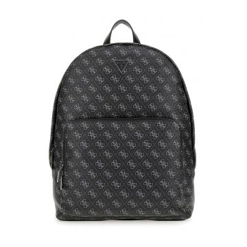 Rucsac de piele ecologica cu model monograma Milano - Negru/Alb optic