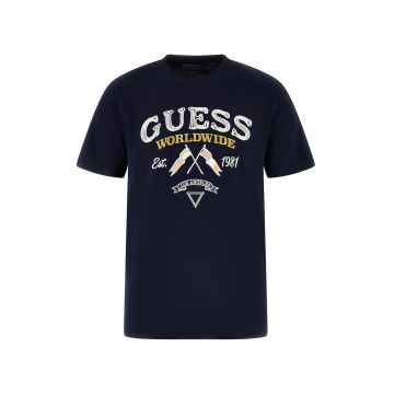 Tricou de bumbac cu logo brodat - Alb/Bleumarin