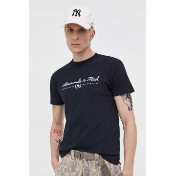 Abercrombie & Fitch tricou din bumbac culoarea negru, neted