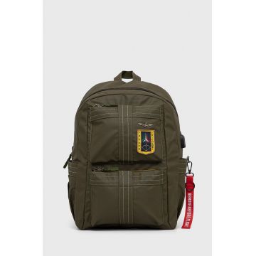 Aeronautica Militare rucsac barbati, culoarea verde, mare, neted