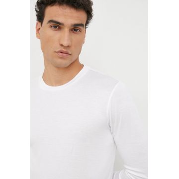 Emporio Armani longsleeve barbati, culoarea alb, neted