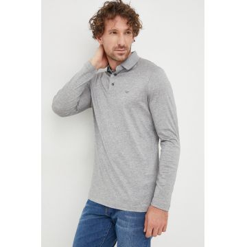 Emporio Armani longsleeve barbati, culoarea gri, neted