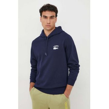 Lacoste hanorac de bumbac barbati, culoarea albastru marin, cu imprimeu