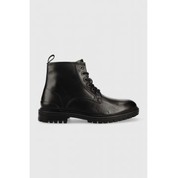 Pepe Jeans ghete de piele Ned Boot Relief barbati, culoarea negru