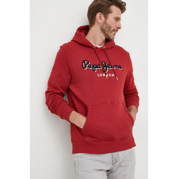 Pepe Jeans hanorac de bumbac barbati, culoarea bordo, cu imprimeu