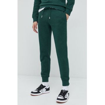 Superdry pantaloni de trening barbati, culoarea verde, neted