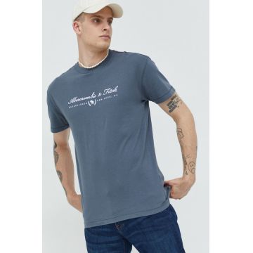 Abercrombie & Fitch tricou din bumbac culoarea gri, cu imprimeu