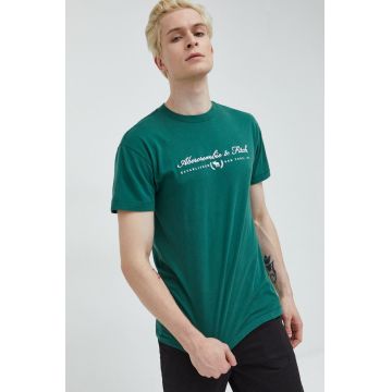 Abercrombie & Fitch tricou din bumbac culoarea verde, cu imprimeu