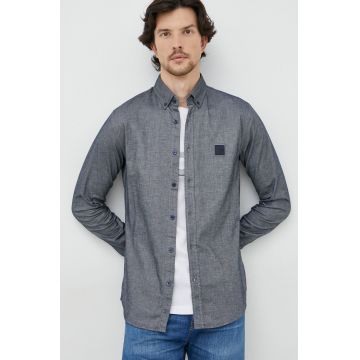 BOSS camasa Boss Casual barbati, culoarea albastru marin, cu guler button-down, slim