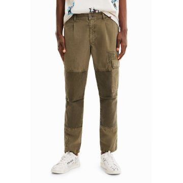 Desigual pantaloni de bumbac barbati, culoarea maro, cu fason cargo