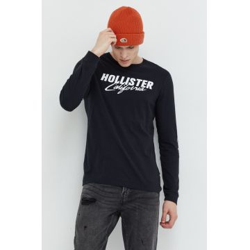 Hollister Co. longsleeve din bumbac culoarea alb, cu imprimeu
