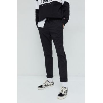 Hollister Co. pantaloni barbati, culoarea negru, drept