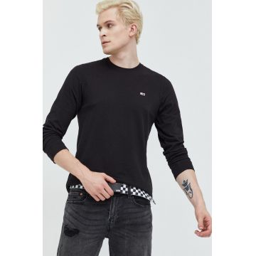 Tommy Jeans longsleeve din bumbac culoarea negru, neted