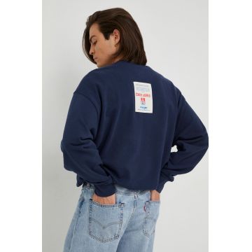 Wrangler hanorac de bumbac barbati, culoarea albastru marin, cu imprimeu