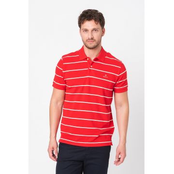 Tricou polo din material pique cu model in dungi Breton