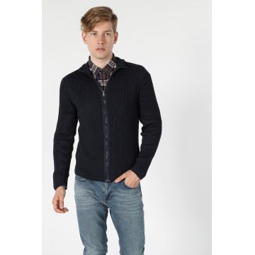 Cardigan slim fit cu fermoar si aspect striat Cardigan slim fit cu fermoar si aspect striat