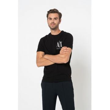Tricou de bumbac cu logo brodat - Negru