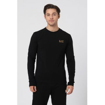 Bluza din amestec de bumbac cu decolteu la baza gatului si detaliu logo