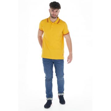 Tricou polo din pique cu accente in dungi