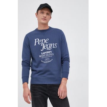 Pepe Jeans Hanorac de bumbac bărbați, culoarea albastru marin, cu imprimeu