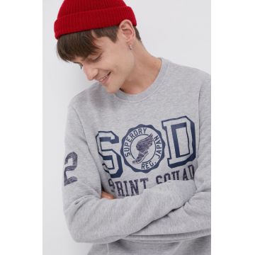 Superdry Bluză bărbați, culoarea gri, cu imprimeu