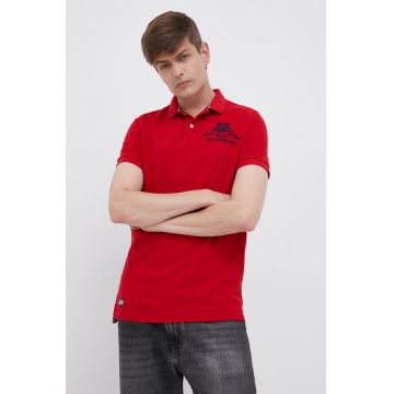 Superdry Polo de bumbac culoarea rosu, cu imprimeu