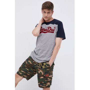 Superdry Tricou bărbați, culoarea gri, cu imprimeu