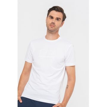 Tricou cu imprimeu logo si decolteu la baza gatului