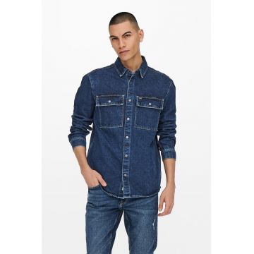 Jacheta-camasa din denim cu buzunare cu clapa